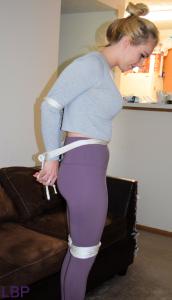 leggybondage.com - LILYMAEVON GREY SWEATER PURPLE LEGGINGS HEELS ROPES thumbnail